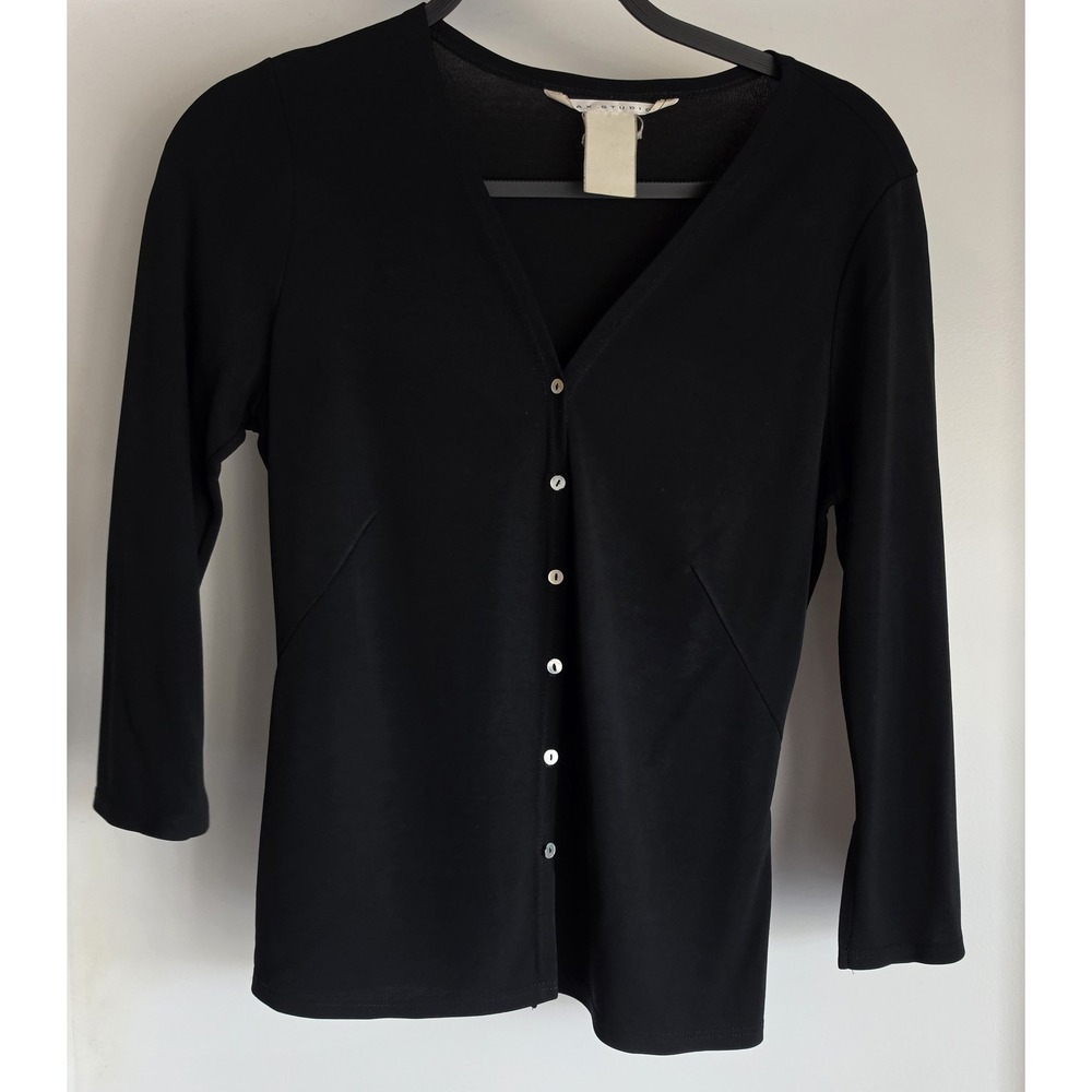 Max Studio Cardigan Women Black V-Neck Long Sleeve Classic Casual Wrap